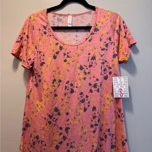 LuLaRoe Pink and Yellow Floral Short Sleeve Top